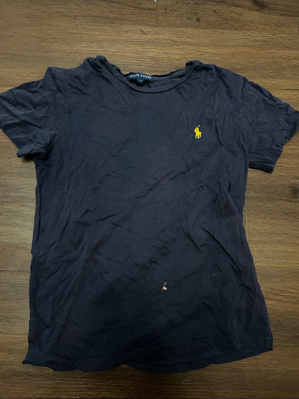 Ralph Lauren Navy Kids Polo Logo Tee with Yellow Embroidery